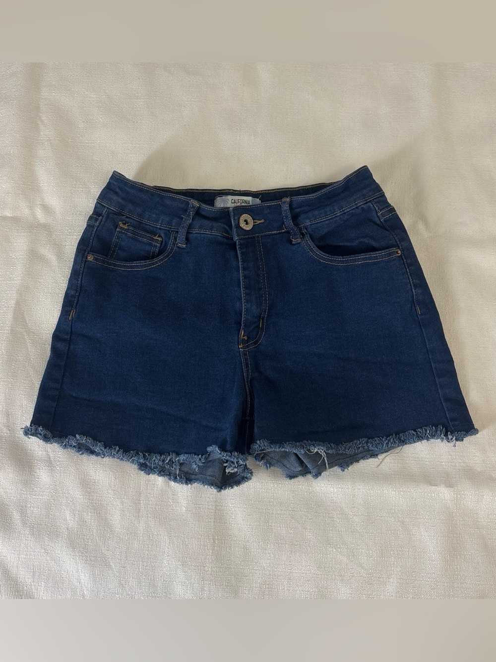 Raw Hem Dark Blue Denim Shorts - Women's Casual Jean Shorts